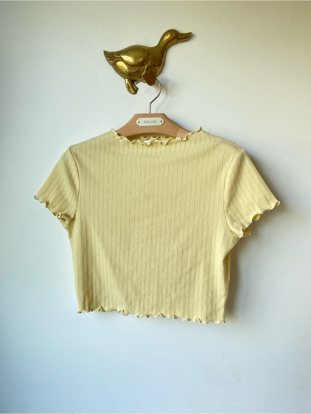 OAK + FORT • Pale Yellow Ribbed Lettuce-Edge Crop Tee